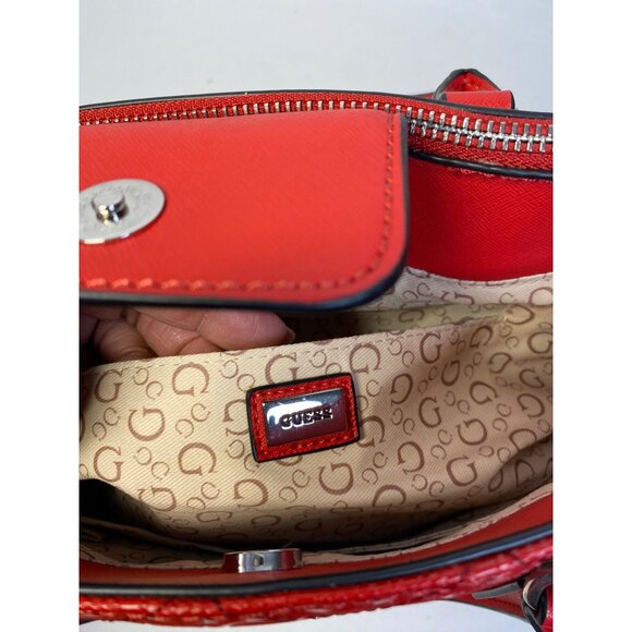 GUESS Red Logo Embossed Tote Bag Purse - Picture 6 of 10